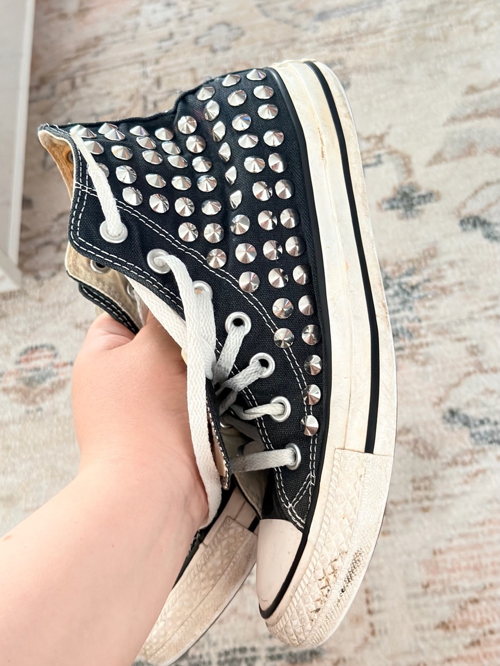 Converse Black and White High-Top Sneakers with Star Studs - Picture 2 of 7